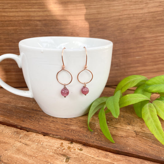 Strawberry Quartz & Rose Gold Filled Small Dangle Earrings - Ready to Ship
