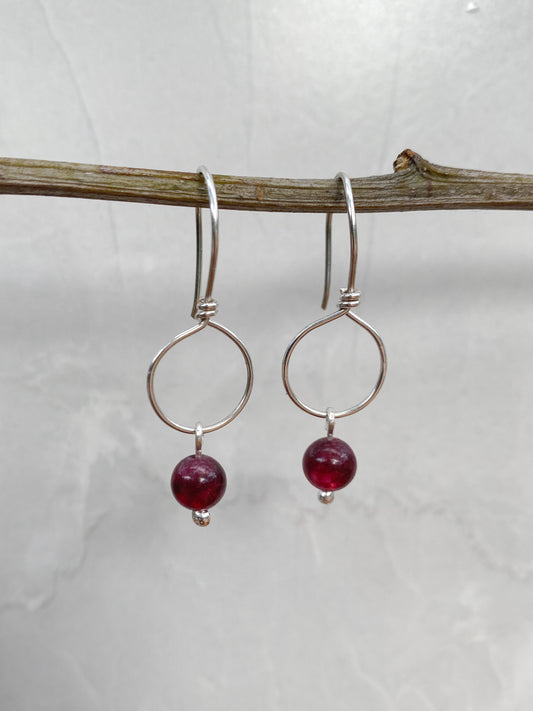 Garnet & Sterling Silver Small Dangle Earrings - January Birthstone - Made to Order