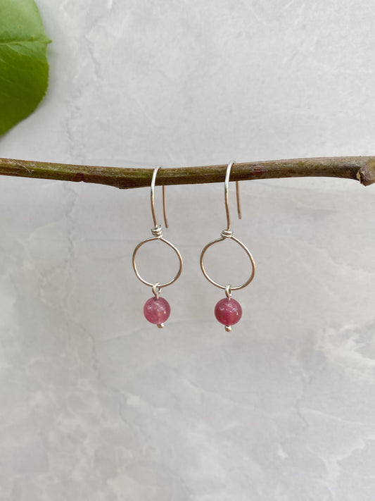 Strawberry Quartz & Sterling Silver Small Dangle Earrings - Made to Order