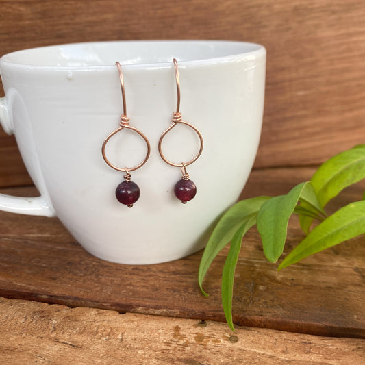 Garnet & Rose Gold Filled Small Dangle Earrings - January Birthstone - Ready to Ship