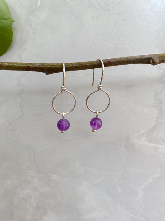 Amethyst & Sterling Silver Small Dangle Earrings - Made to Order